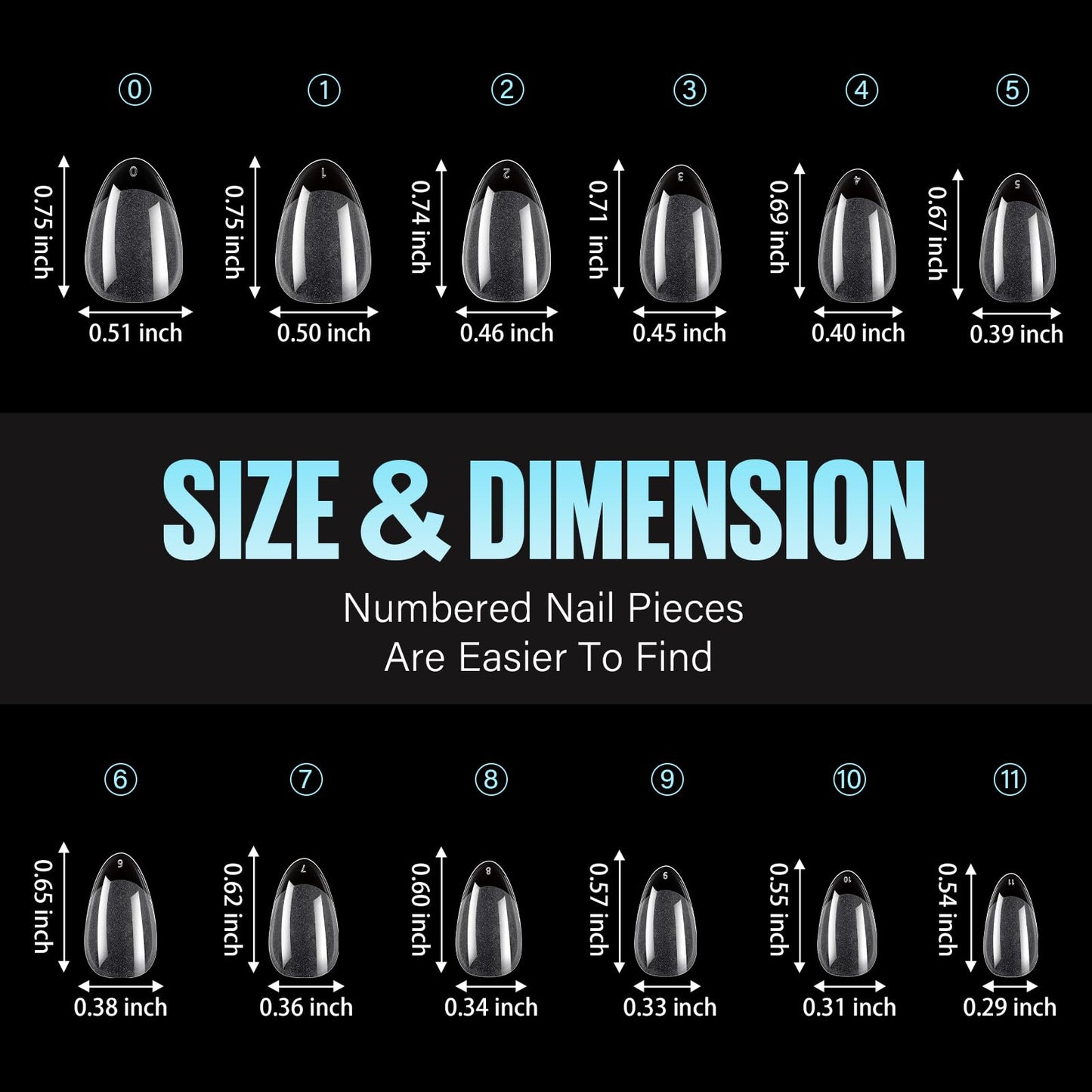 TOMICCA Short Almond Nail Tips, 504Pcs Soft Acrylic Nail Tips, 12 Sizes Pre-Shaped Half Matte Fake Clear Gelly Tips, Press on Acrylic Nails for Nail Extension DIY Nail Salon