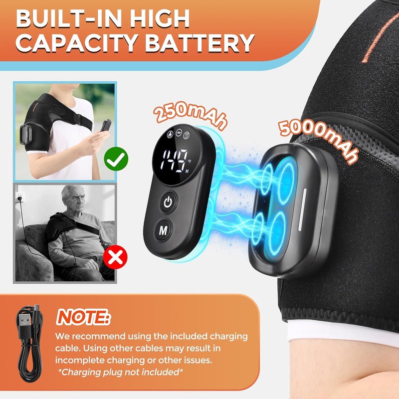 Cordless Shoulder Heating Pad - Portable Heated Wrap for Pain Relief | 5 Heat & Vibration Settings