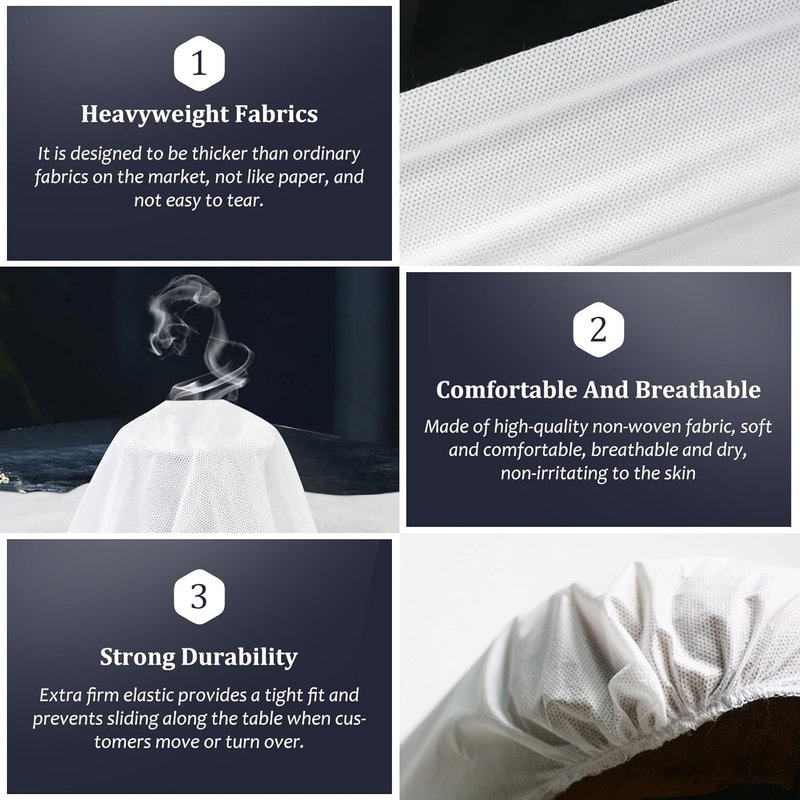 Skiennix Disposable Fitted Massage Table Sheets - Heavy Duty, Breathable, 36 x 85 Inch, White Non-Woven Fabric | 30 Pack