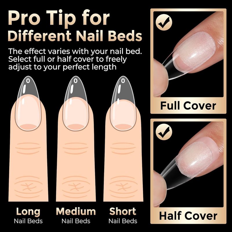 Luckyfairy Medium Almond Nail Tips, 504pcs Soft Gel Pre-Filed Acrylic Almond Fake Nails, Half Matte Full Cover Clear Press on Flase Nail Tips for Nail Extension Home DIY 12 Sizes