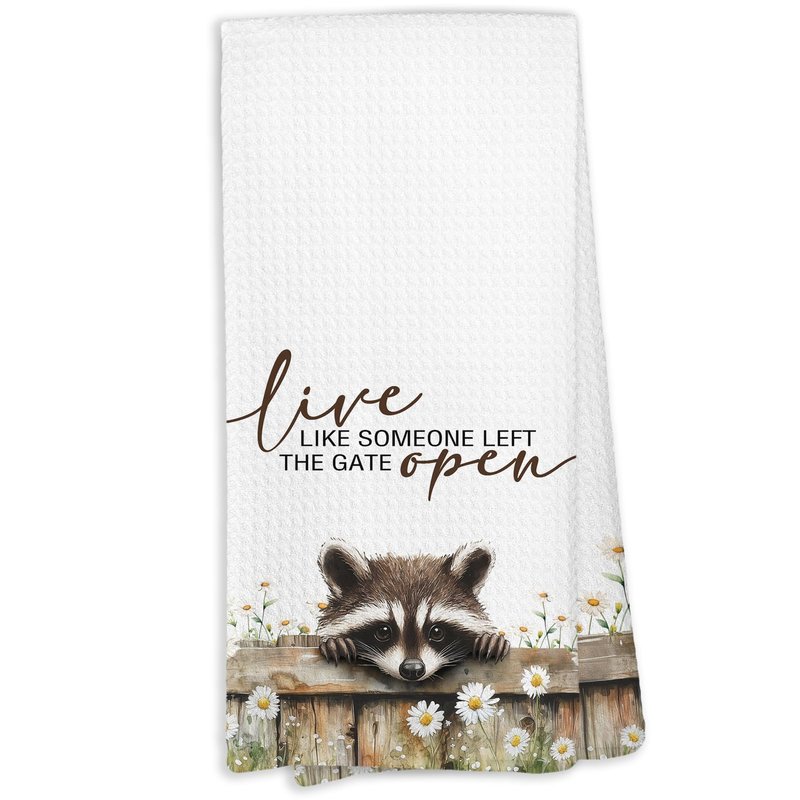 KTYHD Racoon Kitchen Towels,Western Farmhouse Animal Hand Towels for Kitchen,Live Like Someone Left The Gate Open,Racoon Gifts
