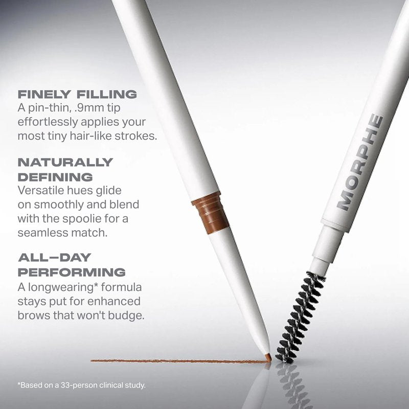 Morphe Nano Brow Pencil - Ultrafine Eyebrow Pencil for Hairlike Strokes - Precision Eye Makeup with Spoolie Brush for Natural Definition and Long-Lasting Wear - Almond (0.001 oz)