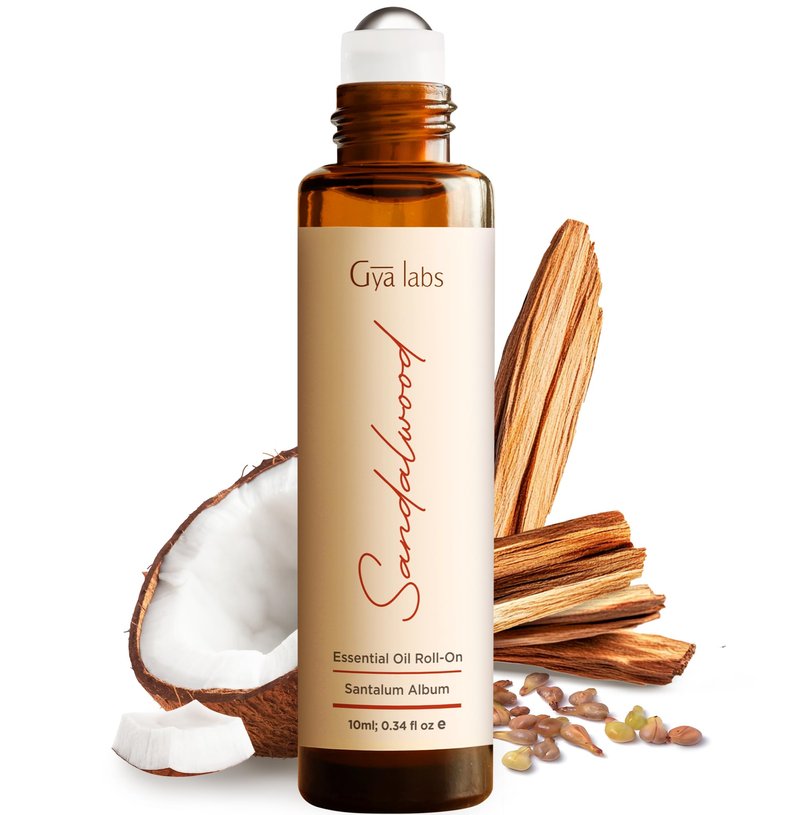 Gya Labs Sandalwood Essential Oil Roll On - 0.34 Fl Oz - Travel Size Roller for Camping, Skin, Aromatherapy Relief, Convenience