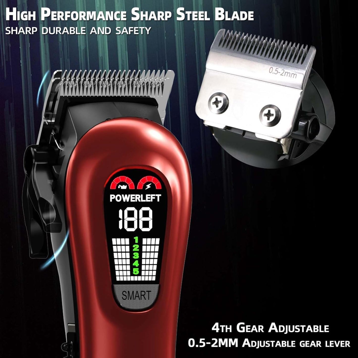 TCMKY Hair Clippers - Professional Cordless & Corded Barber Clippers for Hair Cutting | Rechargeable Grooming Kit (Red)