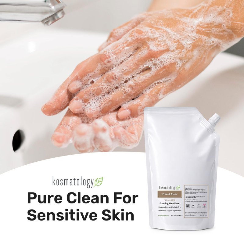kosmatology Organic Foaming Hand Soap Refill | Free & Clear Moisturizing Hand Wash | Clean Ingredients, Free of Artificial Scent and Essential Oils (34 fl oz)