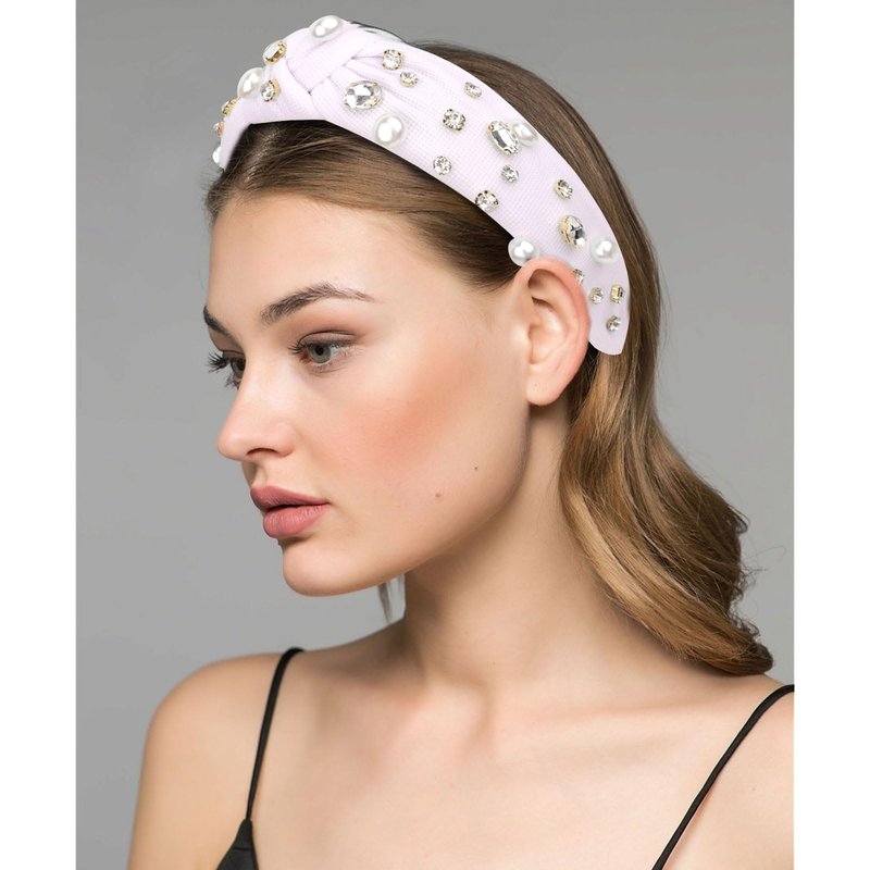 Amariver White Crystal Headbands for Women Pearl Rhinestone Head Band Top Knot Hairbands Comfortable Elastic Hair Band Bling Knotted Headband Fashion Hair Accessories for Women Girls