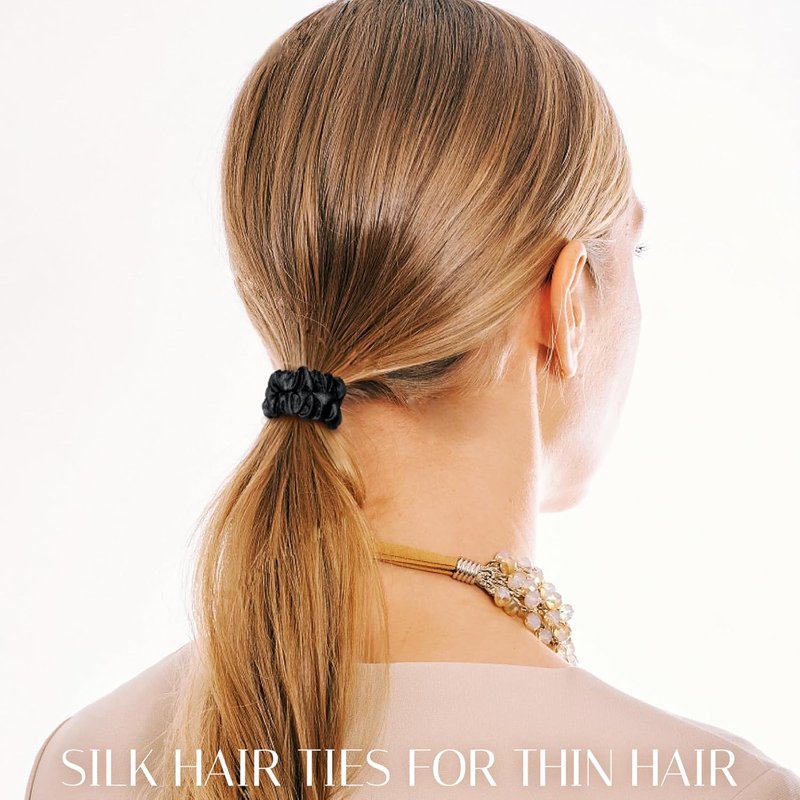 OLESILK Silk Hair Ties - 100% Mulberry Silk Scrunchies | No Damage, No Crease, 3 Pack in Black