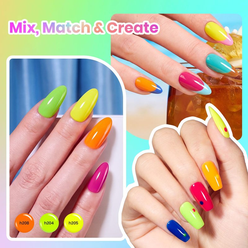 beetles Neon Gel Polish Set - Neon Summer Collection, Green Blue Purple 25 Summer Bright Colors Rainbow Gel Polish with Base Glossy Matte Top Coat UV LED Soak Of Gifts for Women 4th of July Nails