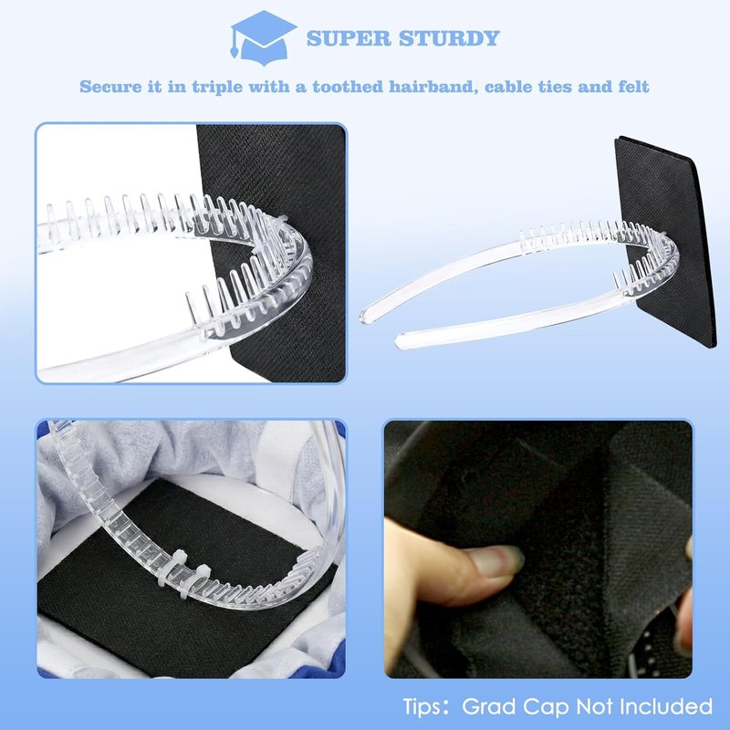 Skiennix Graduation Cap Headband - Super Strong Clear Design with Hook and Loop Felt | Perfect Gift for Graduates