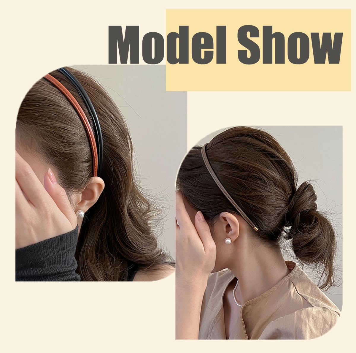 Thin Headband Skinny Leather Headbands for Women, Trendy Comfortable No Headache Headband Non-Slip Hair Accessories for Women Girls 5Pcs (Beige/Brown/Black/White/Tan)