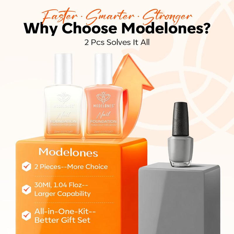 modelones Nail Strengthener and Growth 2 Pcs Milky White Nude Orange Nail Polish Kits Nail Hardener Extra Strong and Growth Nail Repair for Damaged Nails Care for Women Gifts 30ml