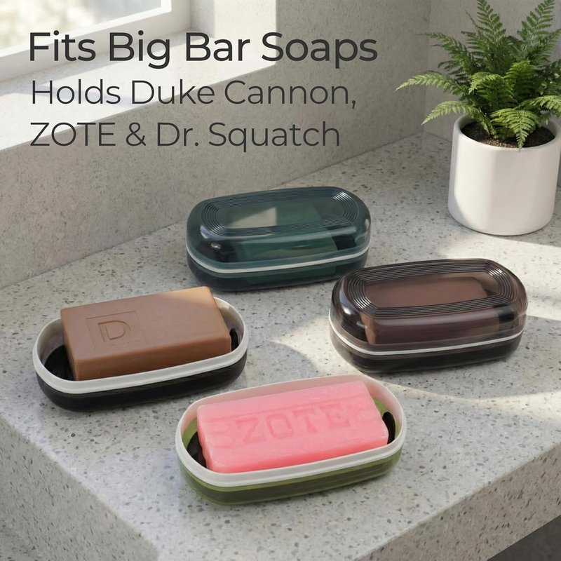 Shampoo Bar Holder Travel Case - Fits 2 Solid Shampoo & Conditioner Bars | Large Black Container for Bathroom or Travel