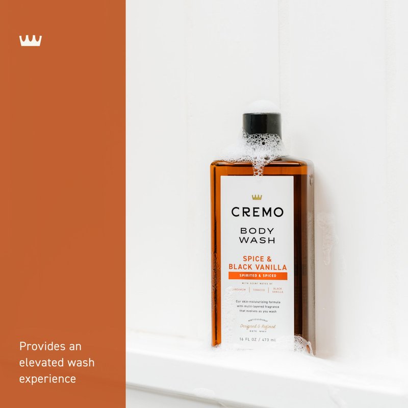 Cremo Body Wash for Men, Rich-Lathering Spice & Black Vanilla, 16 Fl Oz