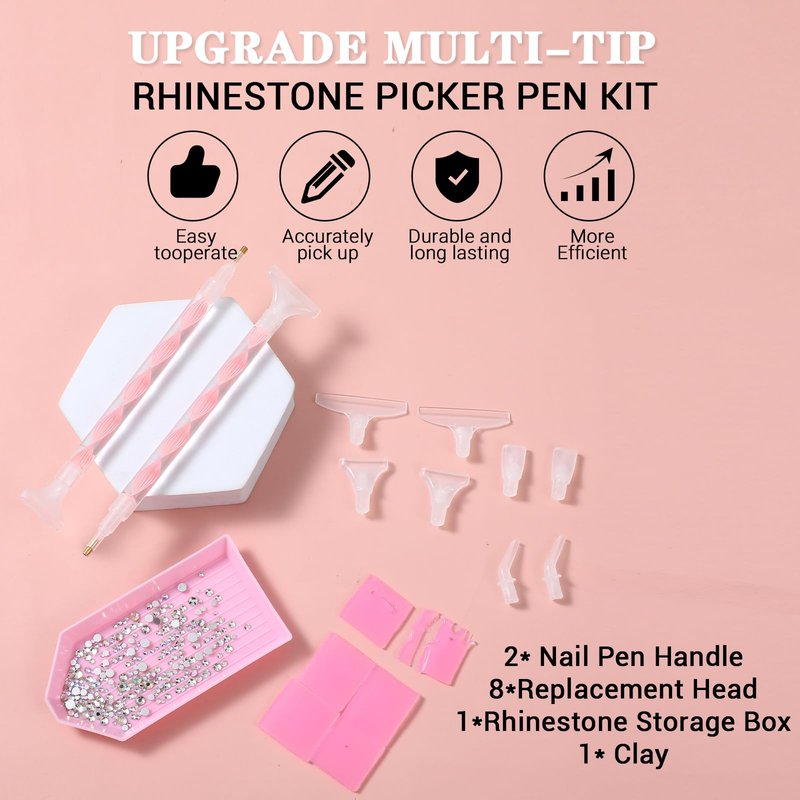 FNANJWQ Rhinestone Pickup Tool Set: 2 Pcs Rhinestone Picker Handles Dual-Ended Rhinestones Applicator Dotting Tool Pen Shiny Diamond Dot Drill Pen for DIY Home Nail Salon