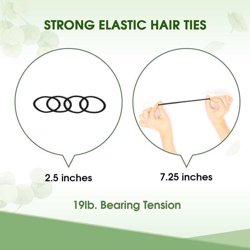 Biodegradable Elastic Hair Ties - Organic No Crease Black Ponytail Holders | 5mm, 27 Count