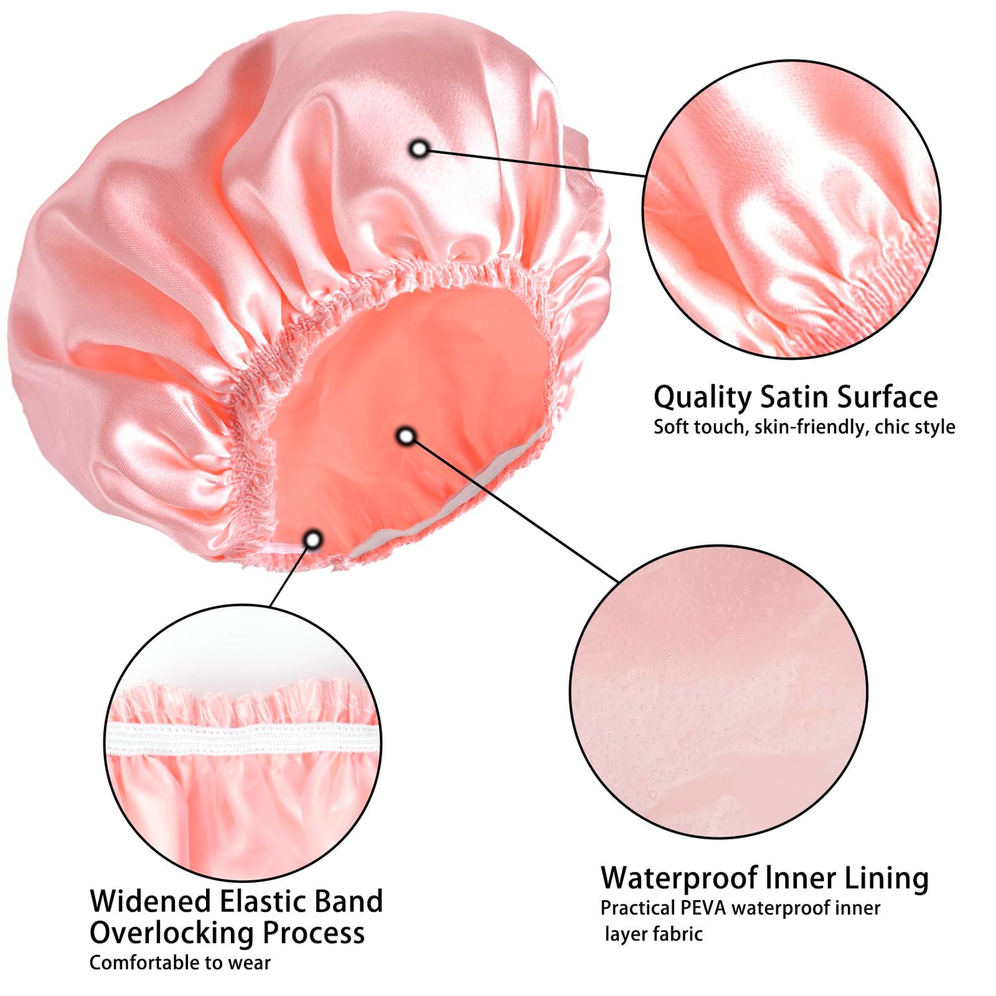 Shower Caps for Women, 4 PCS Elastic and Reusable Bath Caps, Double Layers Shower Cap Reusable Waterproof, Bathing Shower Caps, Environmental Bath Hair Protection Cap - Solid Color B