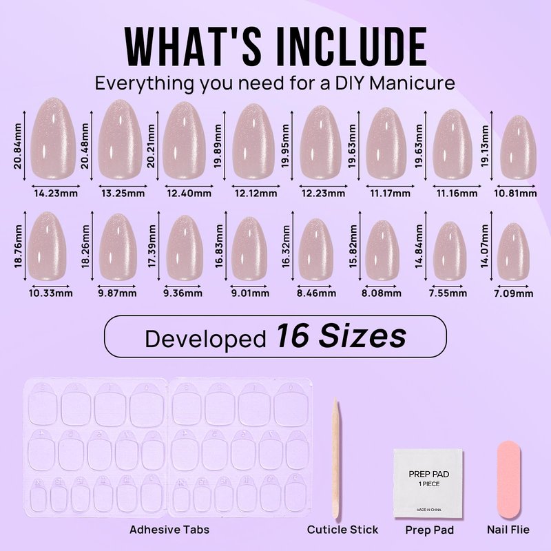 BTArtbox Press On Nails Almond - Soft Gel Fake Nail with Nail Glue, Reusable Opaque Short Stick On Nails in 16 Sizes Nail Kit for Gift Idea, Aurora Cat Eye