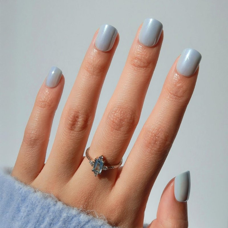 Glamnetic Press On Nails - Light Blue Extra Short Fake Nails with Reflective Glaze Finish | Salon Quality Summer Nails | Clear Skies | 12 Sizes - 30 Nail Kit with Glue