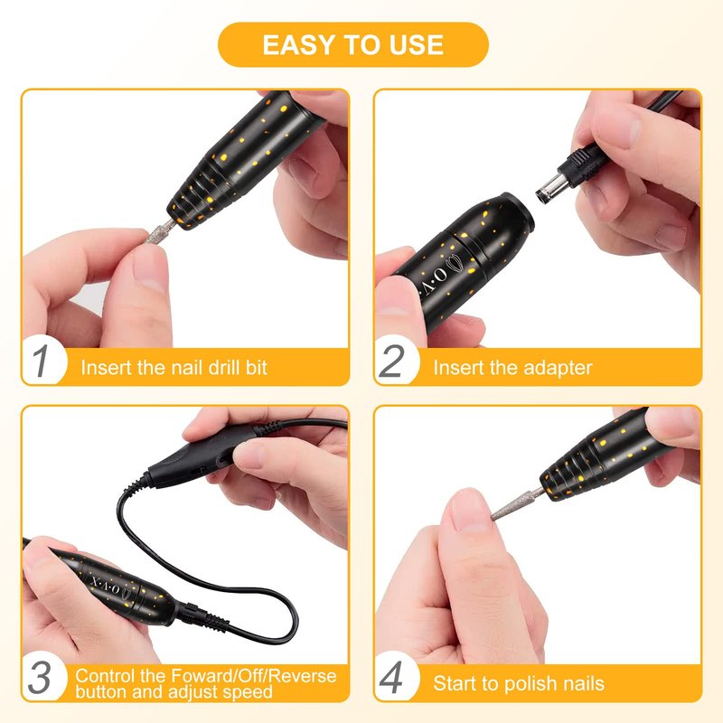 Portable Electric Nail Drill Machine, 20000RMP Nail Drills for Acrylic Nails Professional Manicure Pedicure Set Polishing Shape Tools with Nail Drill Bits,Sanding Bands and Brush(Gold Black)