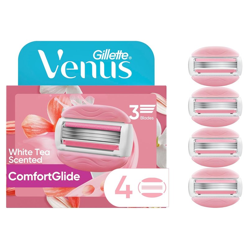 Gillette Venus Razor Refills - ComfortGlide White Tea, 4 Cartridges | Fits Venus Handles, 3-Blade Design