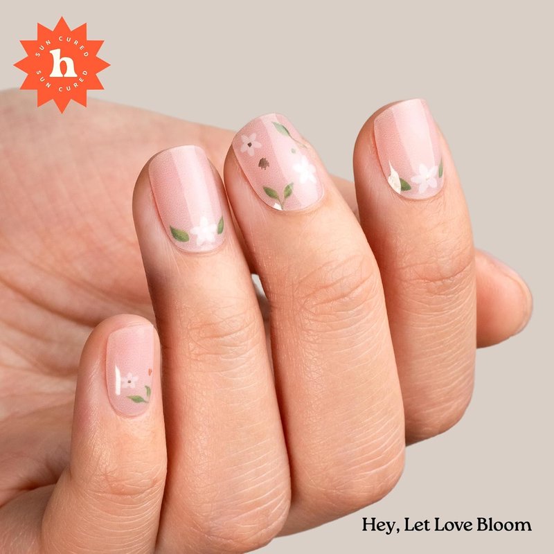 Semi Cured Gel Nail Strips - Easy Apply & Remove Floral Design | 28 Strips, Pink | Salon Quality Manicure