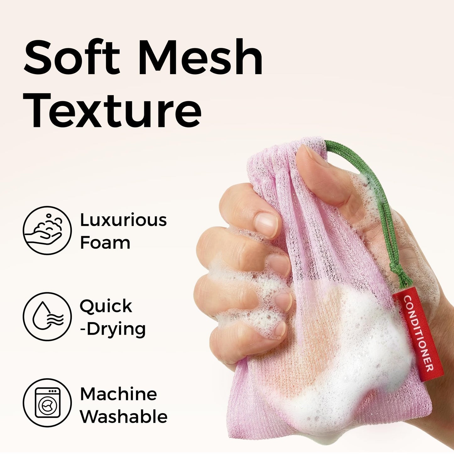 ZOMCHI Foaming Bar Holder for Shower, Mesh Hanging Pouches with Loop, Designed for Body, Shampoo & Conditioner Bars, Color-Labeled Set (3 Pack, Pink)