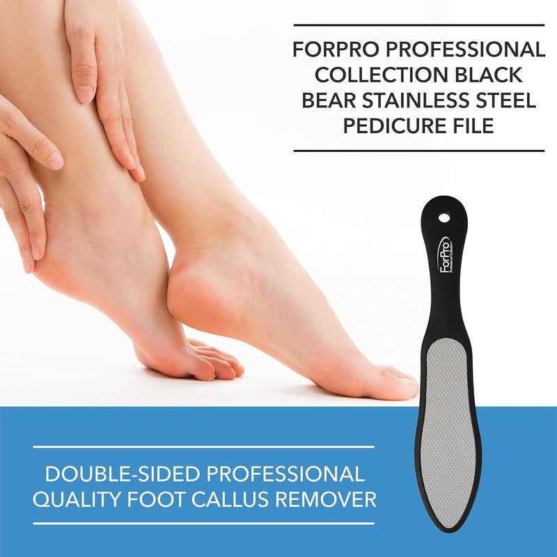ForPro Black Bear Pedicure File - Double-Sided Stainless Steel Callus Remover for Heels | 10.5” Length