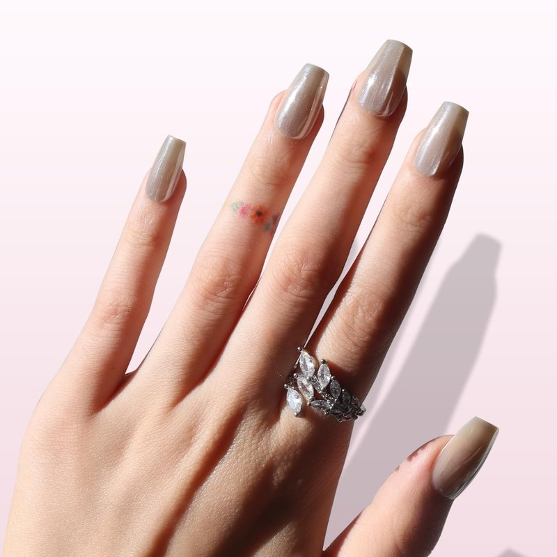 Nail Reformation Press On Nails, Glazed Over | Metallic Shimmer Short Coffin Fake Nails with Glossy Finish, Reusable Natural Stick On Nails Kit - 30 Pcs in 15 Sizes with Glue, Manicure Gifts for Women
