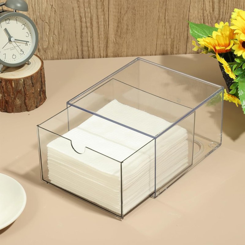 Disposable Face Towel Holder - Stackable Clear Makeup Organizer with Drawer | Vanity Bathroom Storage Solution