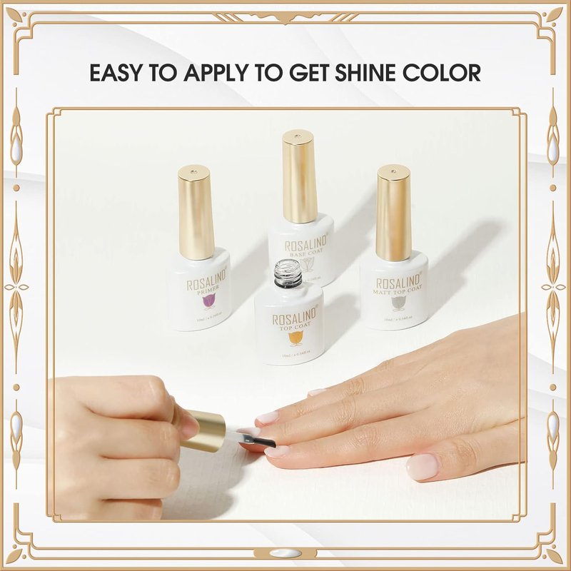 ROSALIND Nail Primer & Base Coat Set - 4 PCS 10ML Quick Drying Glossy & Matte Gel Polish for Long-Lasting DIY Nail Art