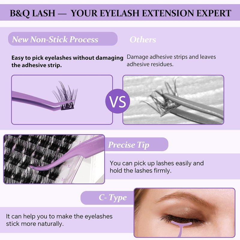 B&Q Eyelash Applicator Tool 3 PCS Lash Applicator Tool Kit Lash Tweezers for Eyelash Extensions Application Tool and Removal （Purple,3 PCS）