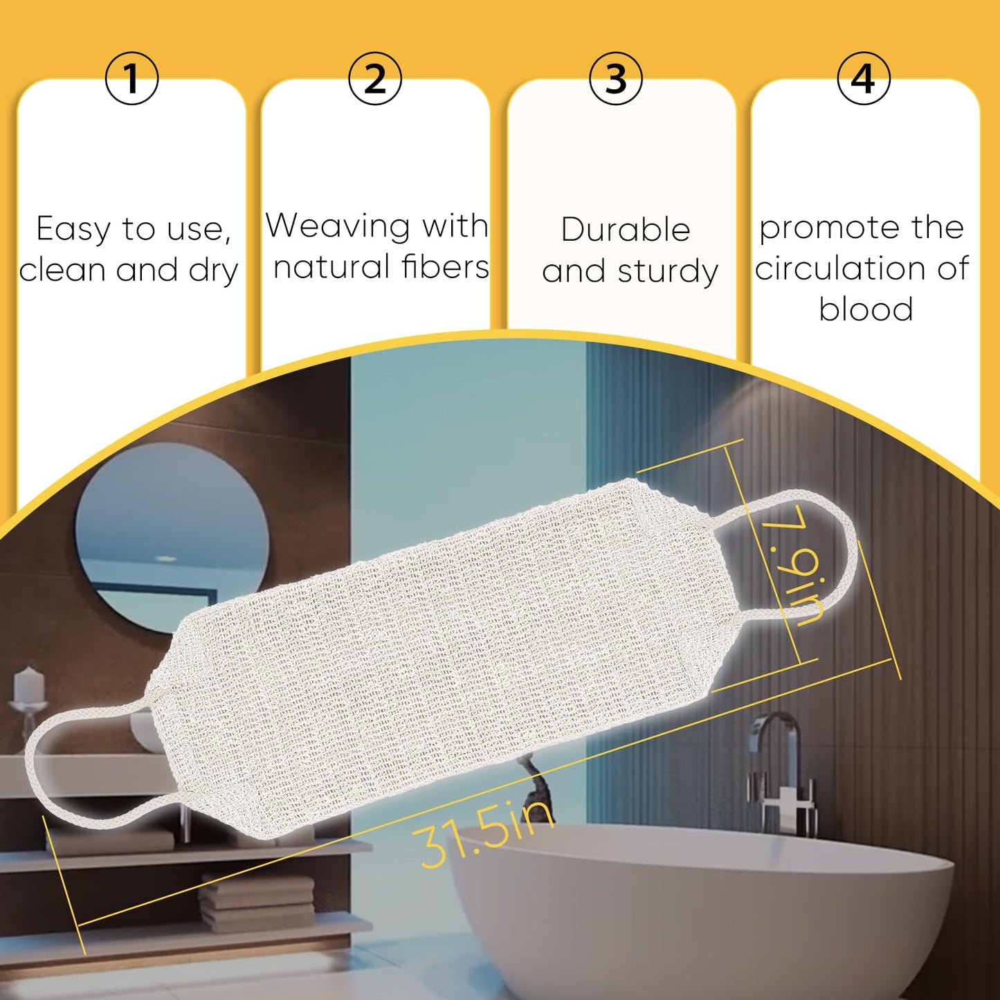 MARRASSA Natural Sisal & Ramie Back Scrubber for Shower with Handle（2pcs） - Deep Cleanse Back Scrubber, Scrub Spa Tool for Glowing Skin & Whole Body Care (2pcs)