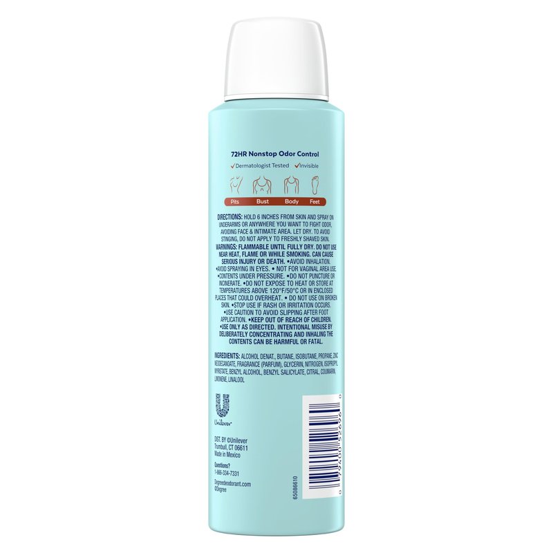 Degree Women Deodorant Spray Fresh Coconut Scent Aluminum Free 72H Odor Protection 2.9 FO