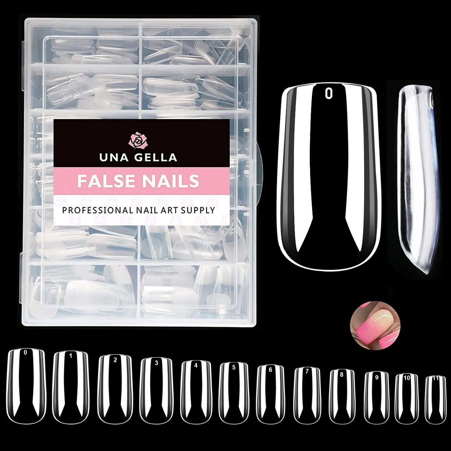 UNA GELLA Medium Square Gel Nail Tips 216pcs Clear Square Fake Nails for Full Cover Acrylic French False Nails for Nail Extension and DIY Nail Art 12 Sizes False Gelly Tips DIY Salon