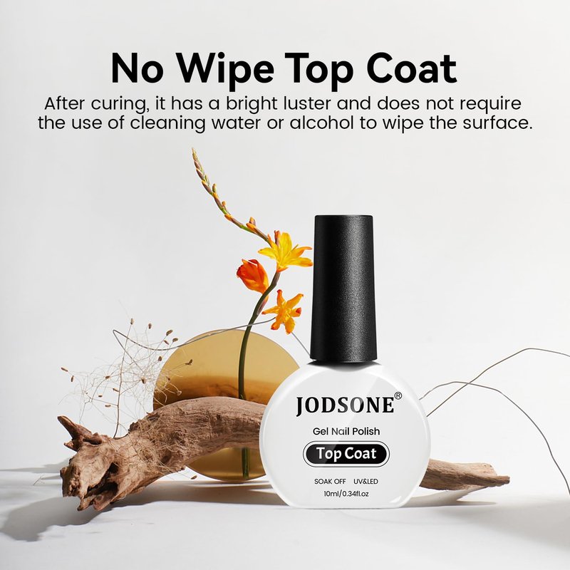 JODSONE Top Coat Gel Polish - High Gloss Finish for Long-Lasting Manicure | 10ML No Wipe, UV Lamp Required
