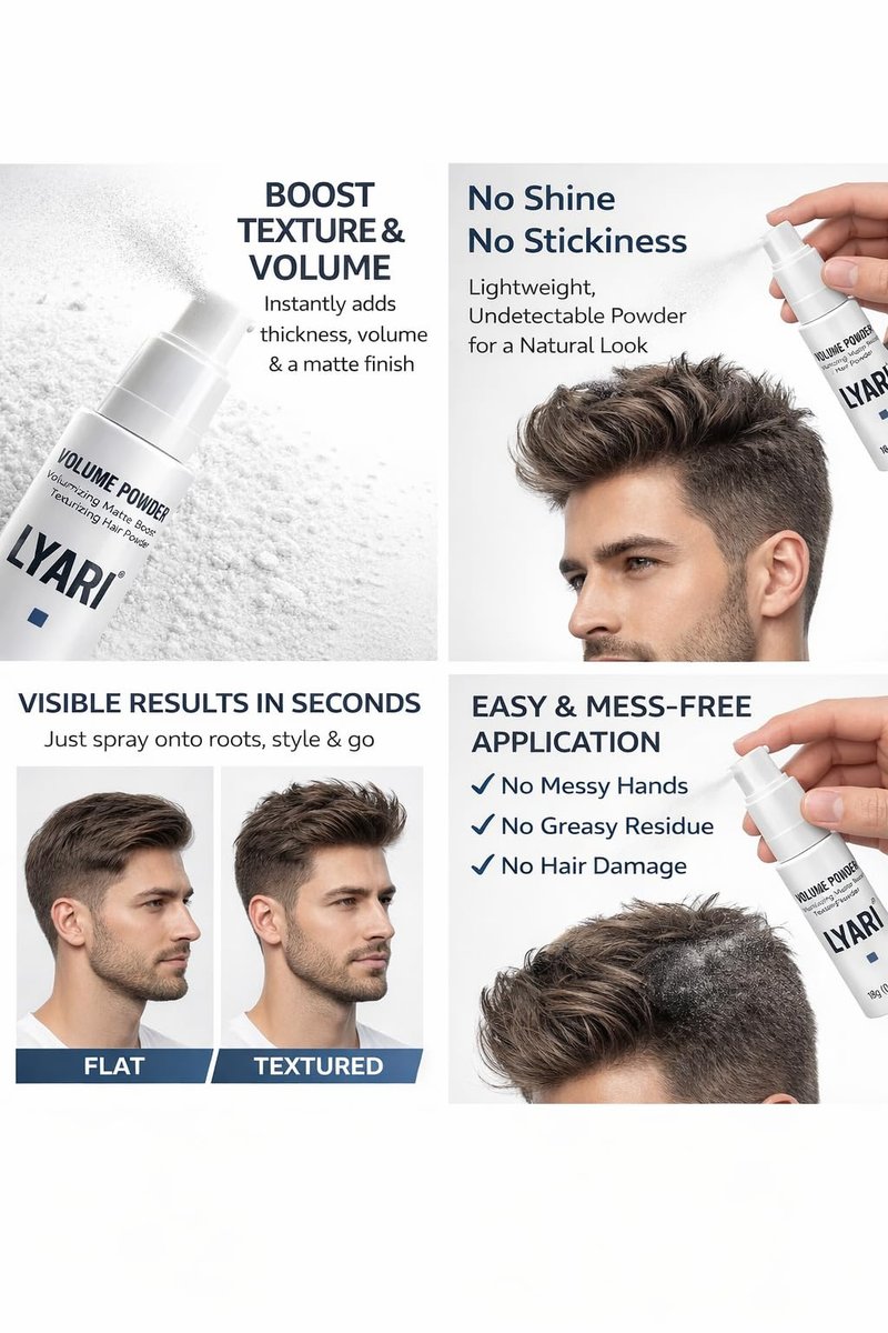 LYARI Hair Texture & Volumizing Powder – Hair Styling Powder- Matte Finish, Lightweight, Long-Lasting Hold – Ideal for Men & Women, All Hair Types – 18g