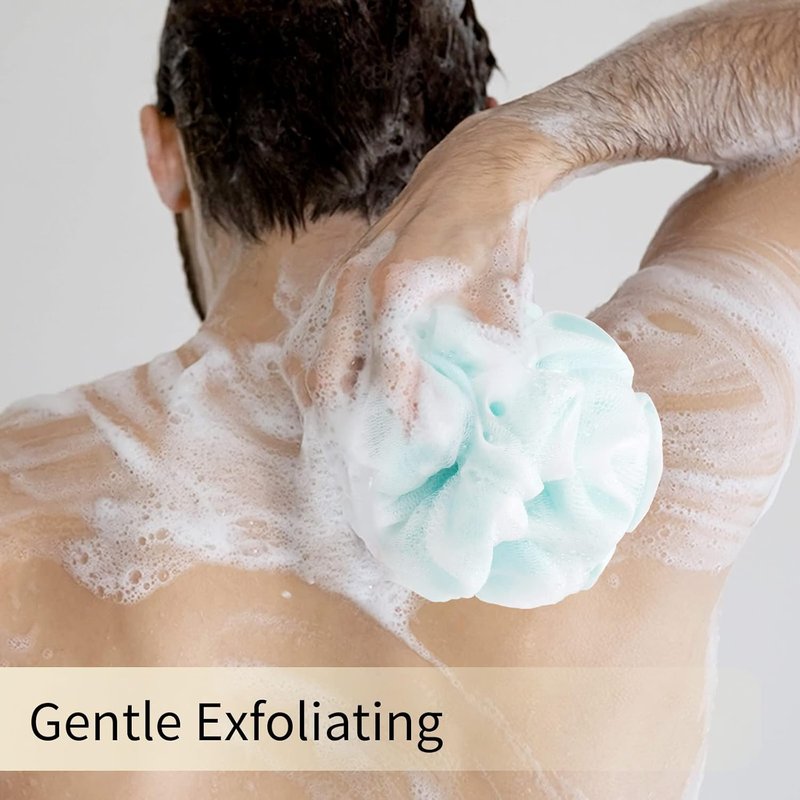 Exfoliating Bath Loofah Sponge - Mesh Pouf Shower Scrubber | 4-Pack Colorful Body Scrubbers for Men & Women