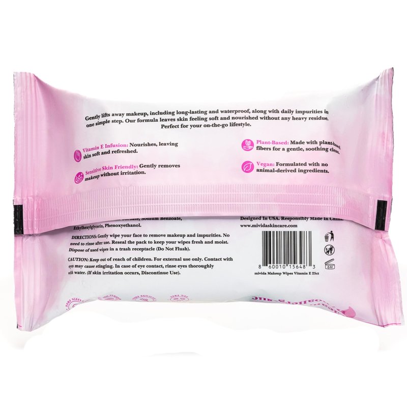 mivida Hypoallergenic Makeup Remover Wipes With Vitamin E, Dermatologist Tested, Alcohol Free & Fragrance Free Makeup Wipes For Sensitive Skin Make Up Remover, Travel Friendly 2 × 25 Count