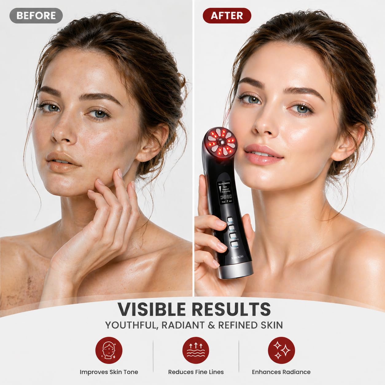 XIAOCHI 4-in-1 Facial Massager for Face & Neck, Red Light Skincare Device for Puffiness & Fine Line Care, At-Home Beauty Tool