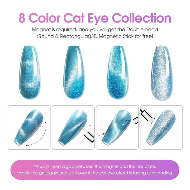 ROSALIND Holographic Cat Eye Gel Nail Polish Set - 8 Colors for Stunning Galaxy Nail Art