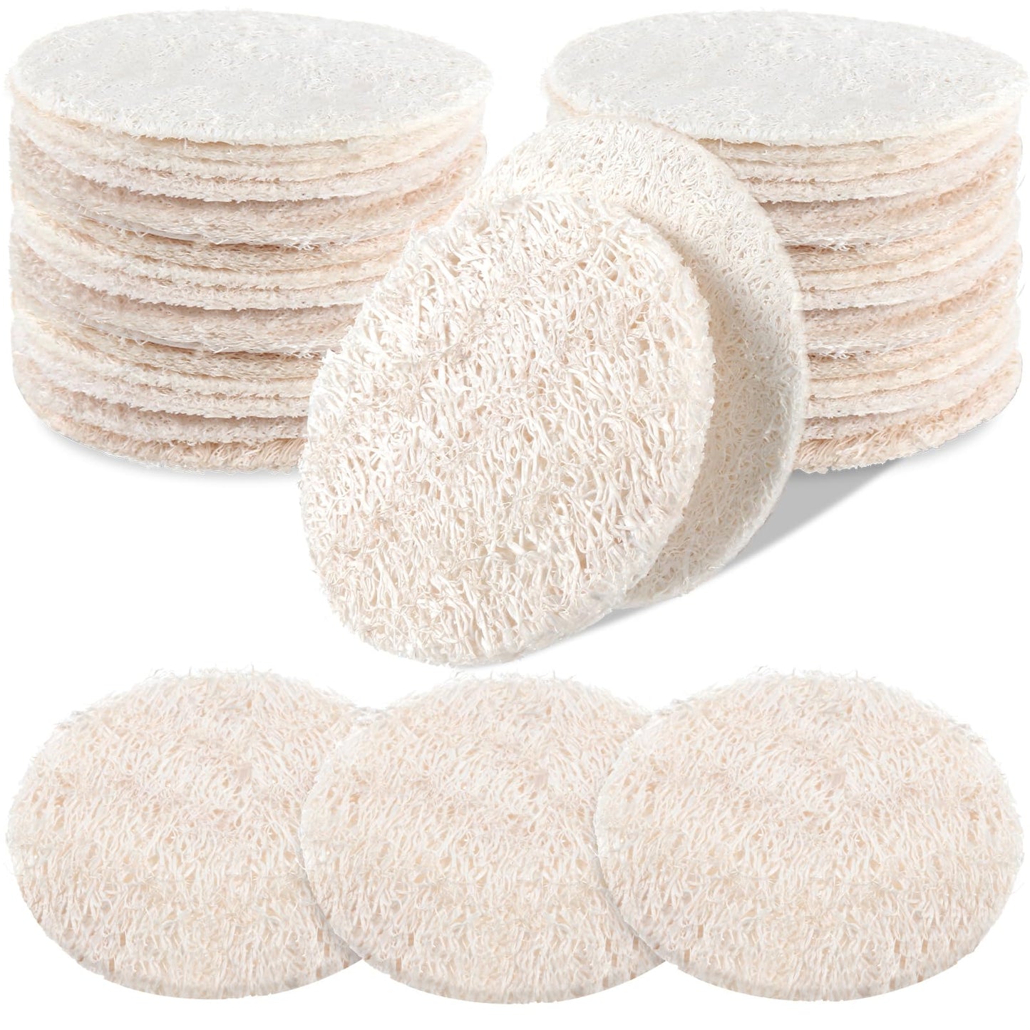 Bokon 25 Pcs Loofah Exfoliating Face Pads 2.36 Inches Round Natural Loofah Sponge Body Face Scrubber Remove Dead Skin Facial Pad Bulk for Bath Shower Spa Skin Cleaning Women Men (White)
