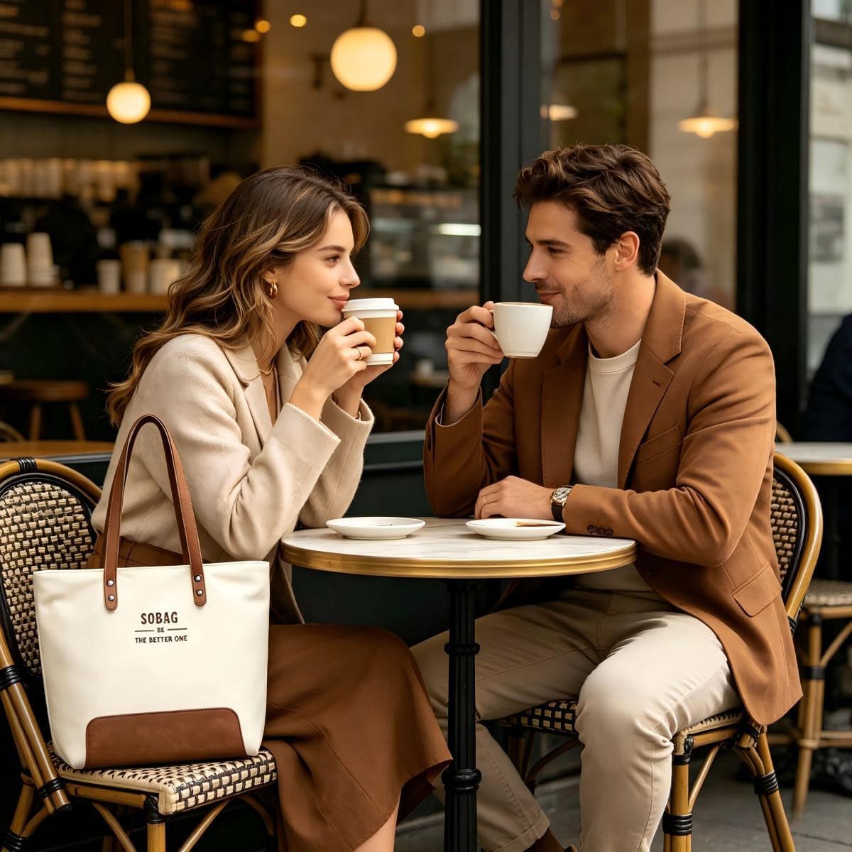 Tote Bag for Women - Canvas Handbag with Zipper & Multiple Pockets | Ideal for Office & Casual Use