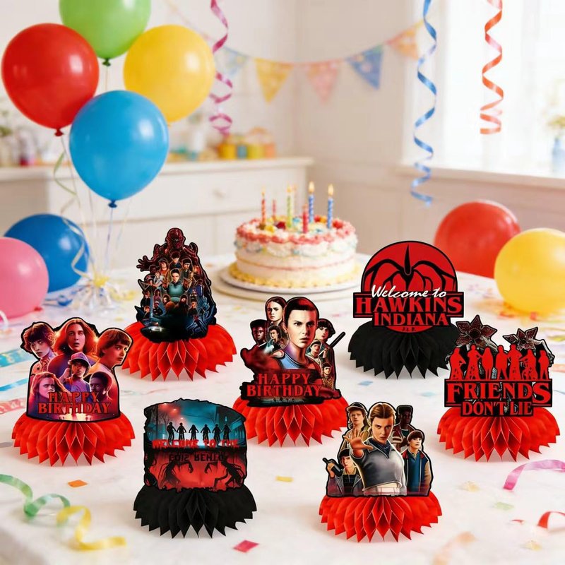 9Pcs Stranger Birthday Party Supplies, Honeycomb Centerpieces for Stranger Things Decorations, Double Sided Table Centerpieces