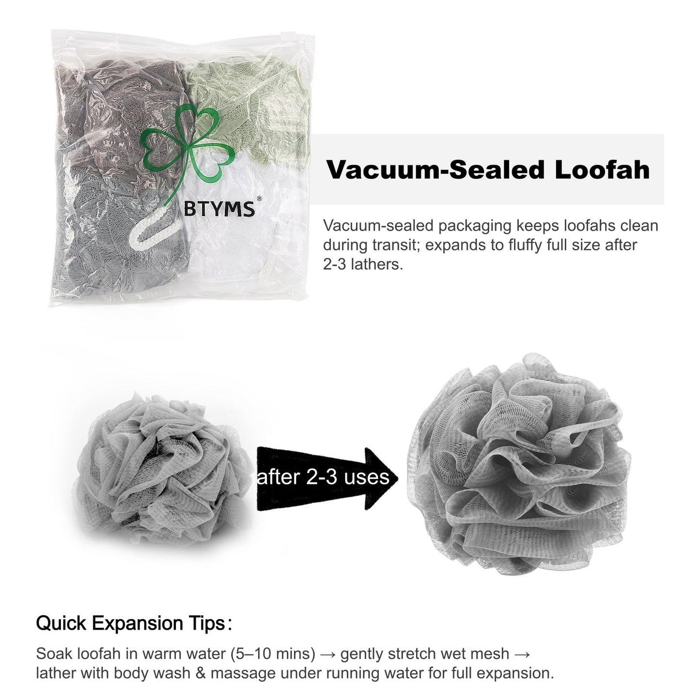 BTYMS XXL Large Loofah 100g/pc, Exfoliating Bath Sponge Body Scrubber Mesh Pouf Bath Scrunchies Shower Puffs - Pack of 4
