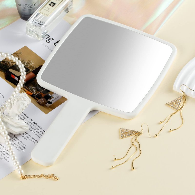 Jasefa Hand Mirror, Handheld Mirror with Handle for Makeup, Portable Cute Hand held Mirror for Shaving, Travel Men & Women(White)