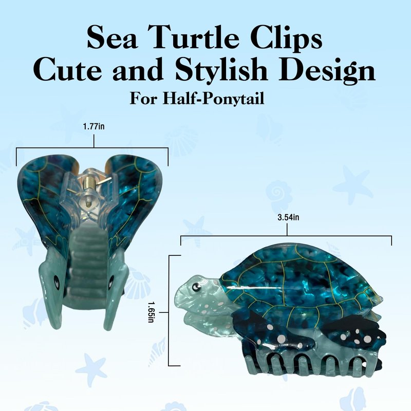ELLOPH 1PC Green Sea Turtle Hair Clips for Women, Summer Ocean Animal Funny Novelty Hair Claw Clip Half Ponytail Accessories for Birthday Valentines Easter Mother's Day