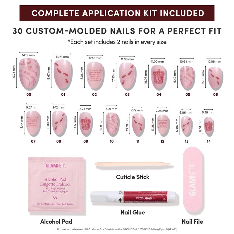 Harry Potter™ x Glamnetic Press On Nails - Marauder's Map™ | Semi-Transparent & Opaque Color Changing Graphic Short Oval Fake Nails in a Glossy Finish | 15 Sizes - 30 Nail Kit with Glue
