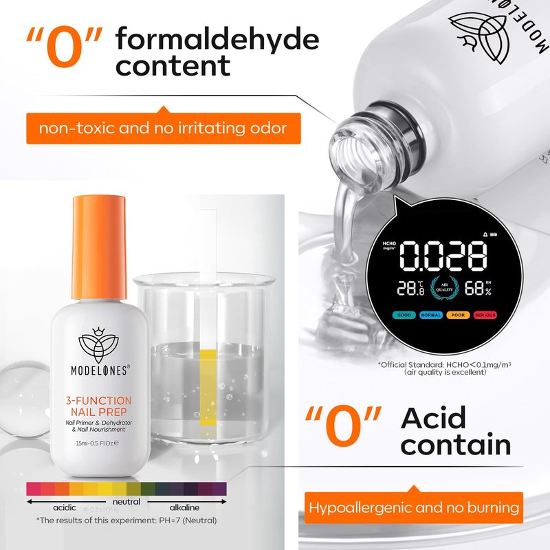 modelones Nail Dehydrator and Primer Base Coat, 3-in-One HEMA-Free Nourishing Prep for Acrylic & Gel Nails, Supports Growth