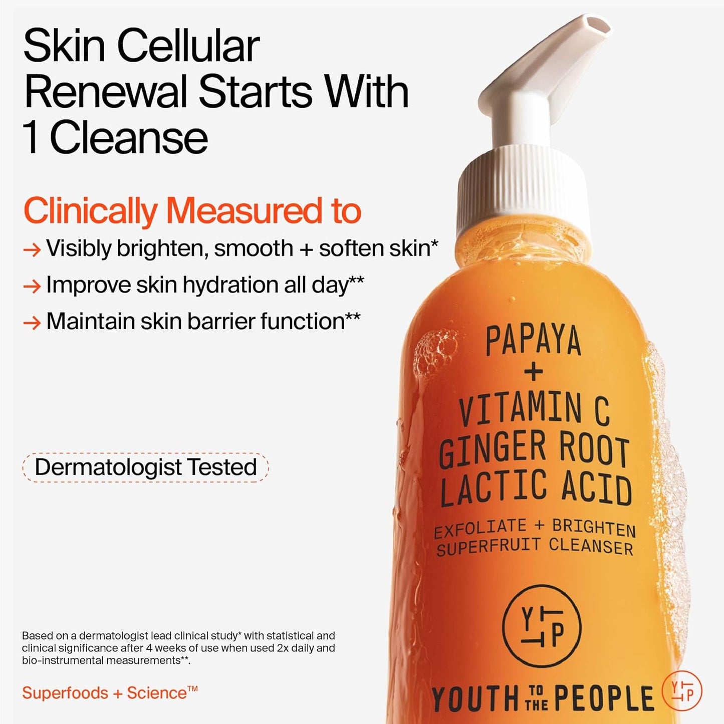 Youth To The People Superfruit Facial Cleanser - Gentle Exfoliating Face Wash with Papaya & Vitamin C for Radiant Skin, Sulfate-Free