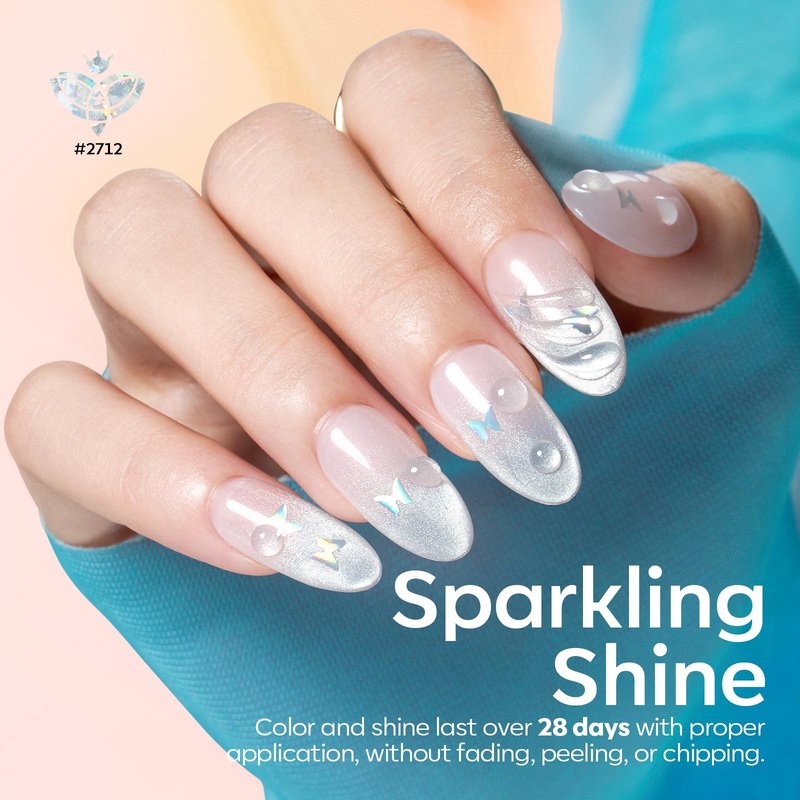 modelones Gel Nail Polish Set, 6 Colors Dried Flower Laser Butterfly Blue Pink Star Shape Ornament Glitter Gel Polish Collection with Wooden Stick All Seasons Soak Off LED Manicure DIY Gift